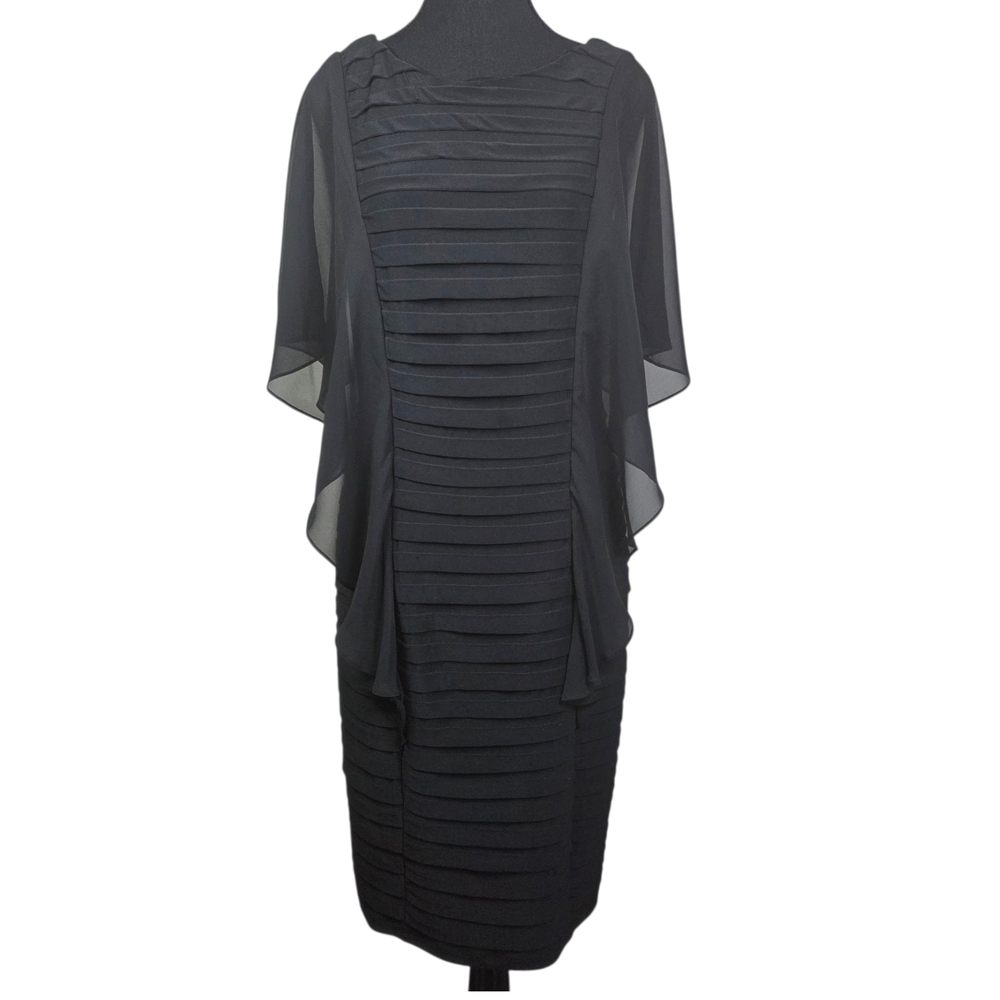 Scarlett Black Layered Sleeveless Midi Dress Wirh Attached Sheer Shawl Size 6